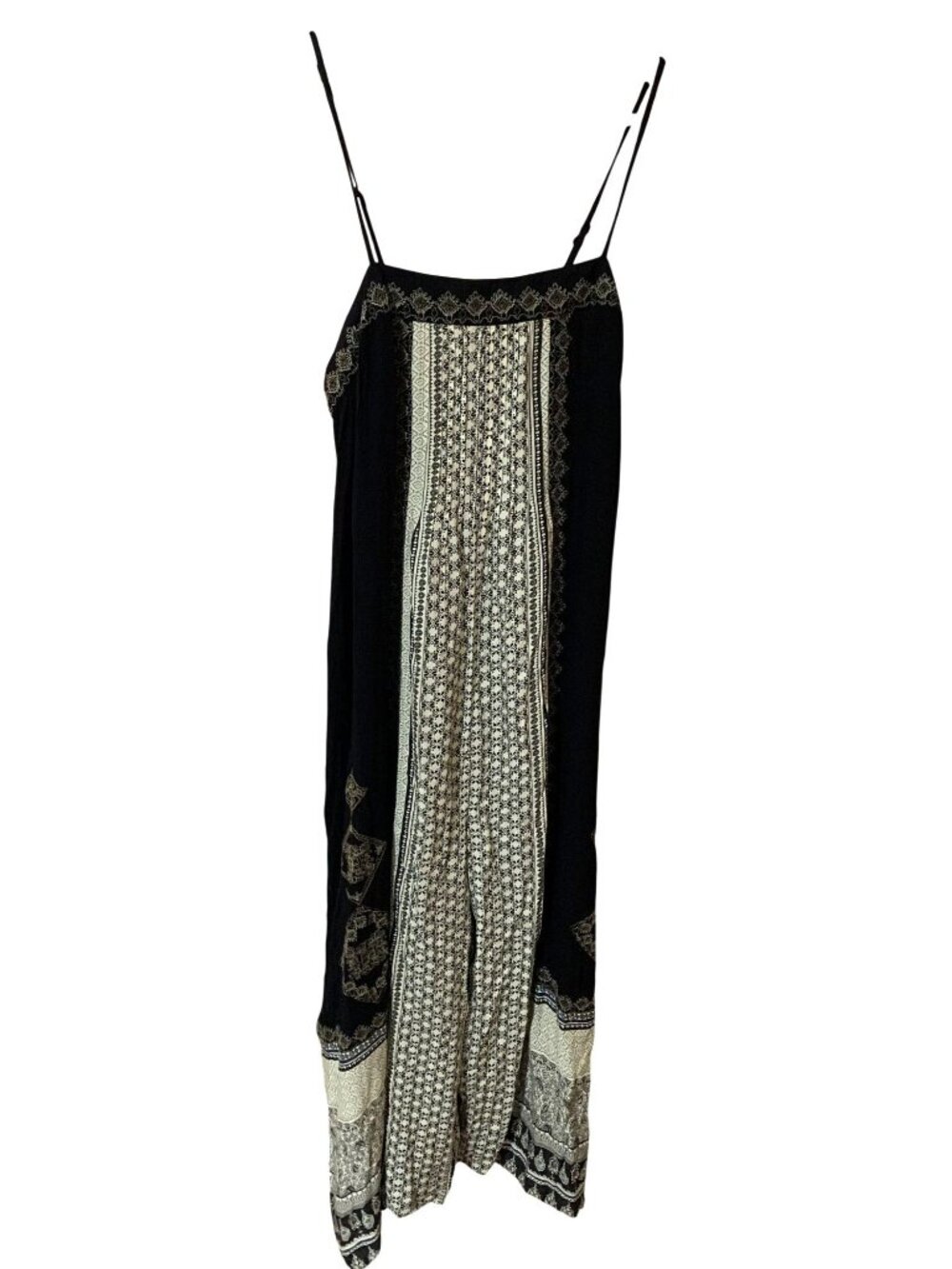 Free People M Boho Hazel Jumpsuit Wide Leg Palazzo Festival Black Mixed Print